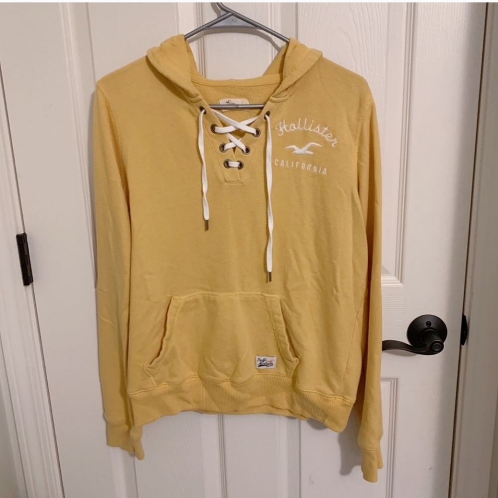 Hollister Women's Mustard Hoodie with Lace-Up Front